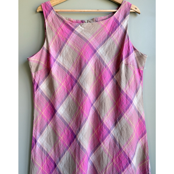 Pendleton 100% Linen Plaid Midi Dress Sleeveless Pink Taupe Preppy Plus Size 18 - Picture 4 of 16